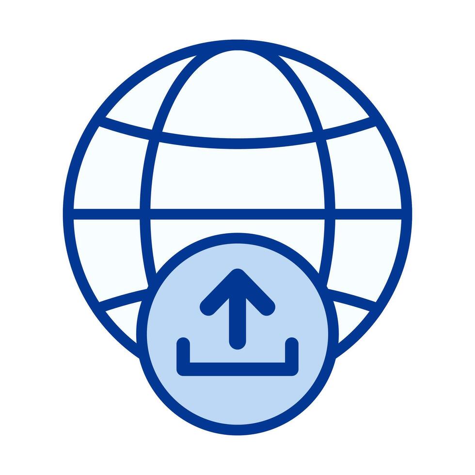 Globe Upload Flat Colored Icon for Global File Transfer and Online Submission vector