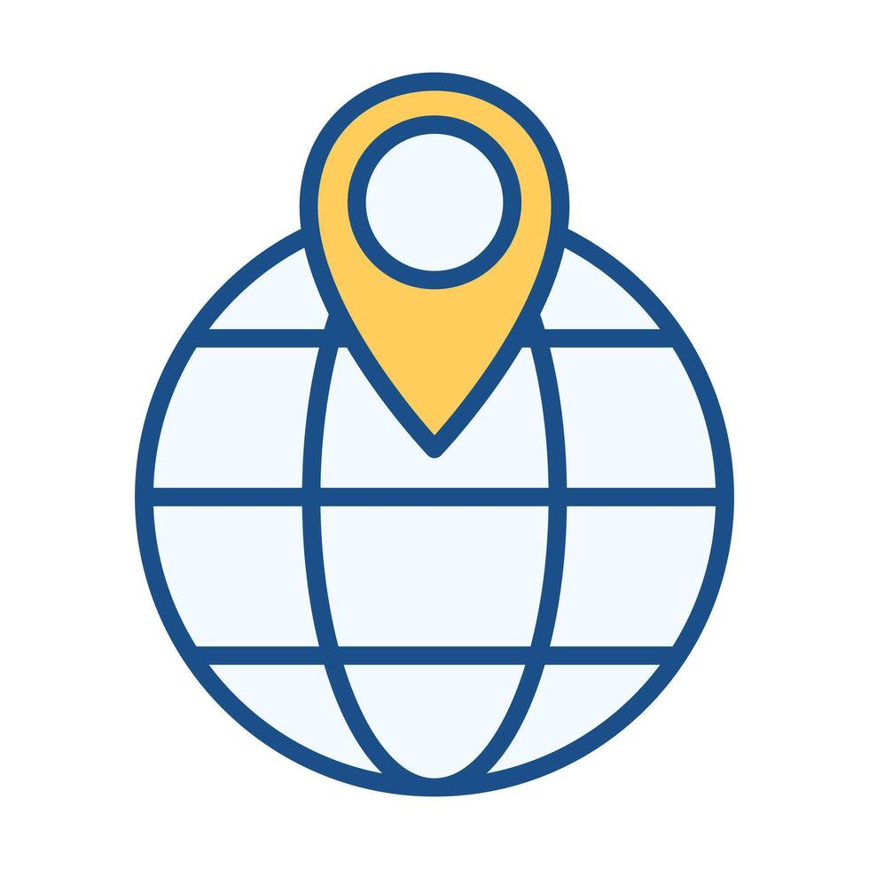 Globe Location Flat Colored Icon for Worldwide Position and Global Navigation vector