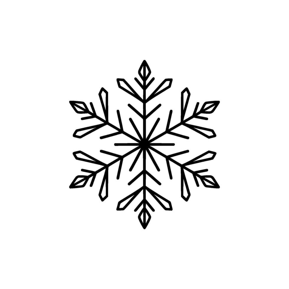 A precise and elegant minimalist line art illustration of a sixpointed snowflake with sharp geometric branches vector