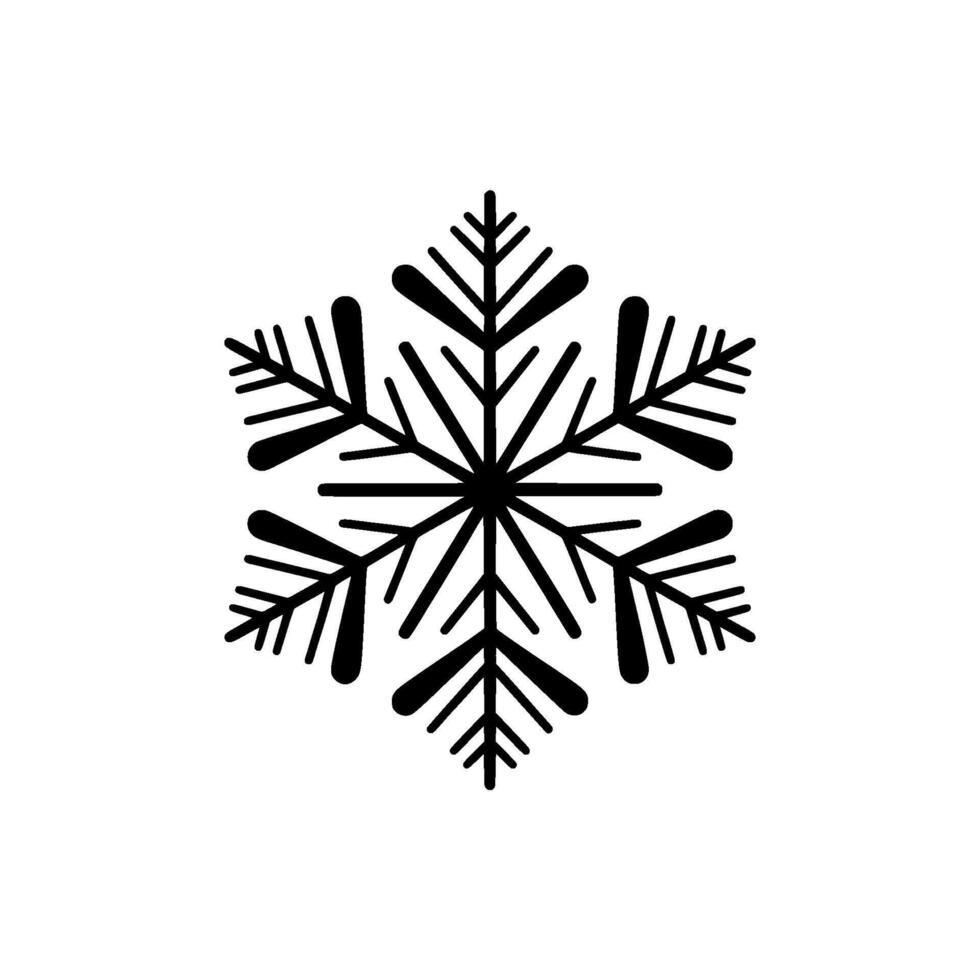 Simple silhouette of a symmetrical six pointed snowflake with sharp angular branches isolated vector
