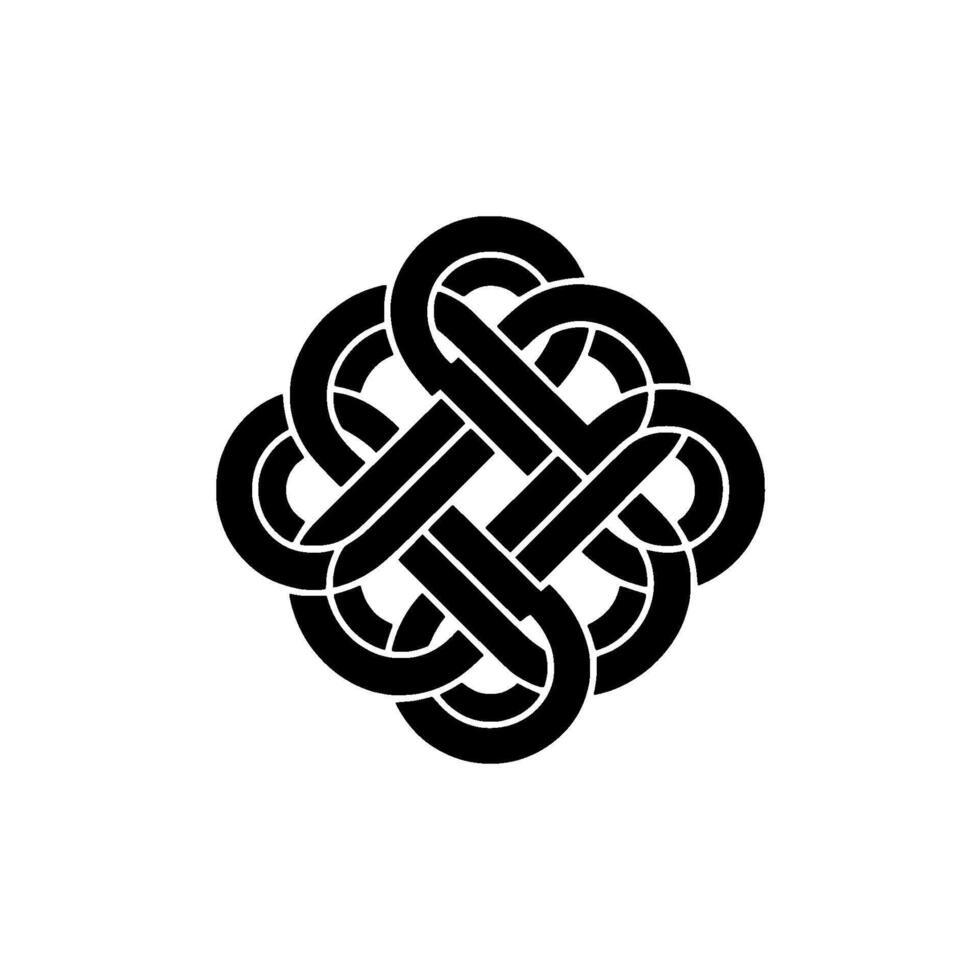 A stylized abstract celtic knot symbol with intersecting lines and curves creating a complex interweaving pattern vector