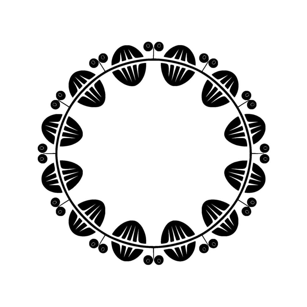 A minimalistic circular ornamental border with repeating abstract petal shapes and small round accents vector