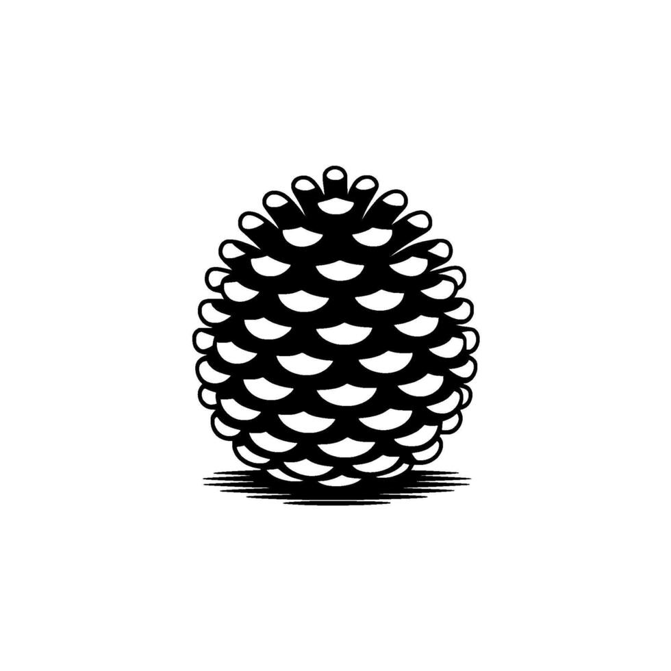 A clean and stylized silhouette of a single pine cone featuring distinct scale patterns and a subtle cast shadow vector