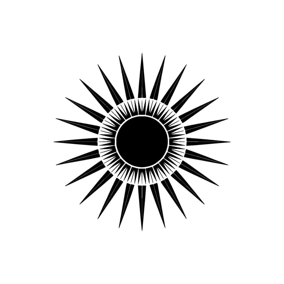 stylized sun symbol with sharp rays and circular pattern vector