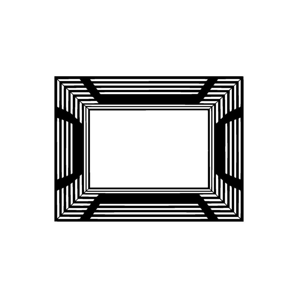 Stylized rectangular optical illusion frame with and silver parallel lines creating a sense of depth vector
