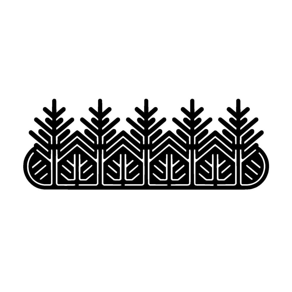 A stylized abstract pattern of a forest landscape featuring multiple identical pine trees with simplified branches and trunks vector