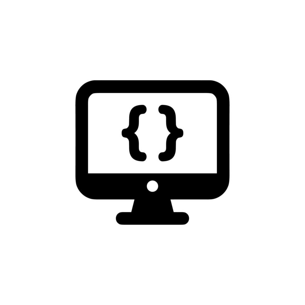 Minimalist Solid Style Computer Monitor Coding Curly Bracket Symbol Icon vector
