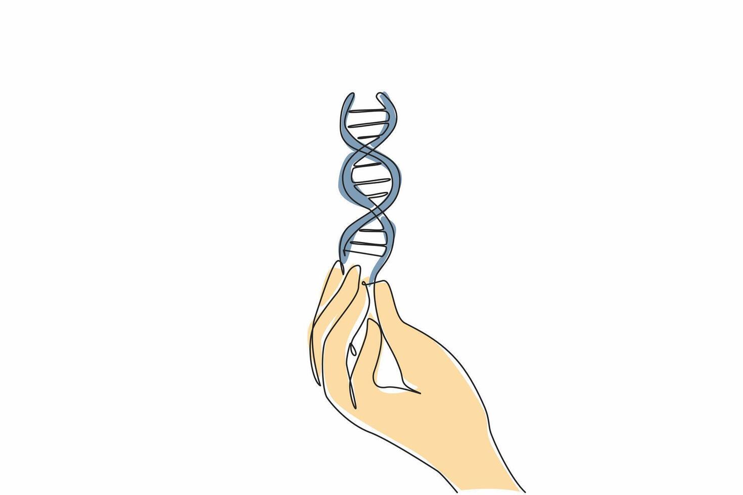 Single one line drawing hand with a gesture of cupping fingers and there is a DNA symbol. Taking blood samples for random checks. Health. National DNA Day. Continuous line design graphic illustration vector