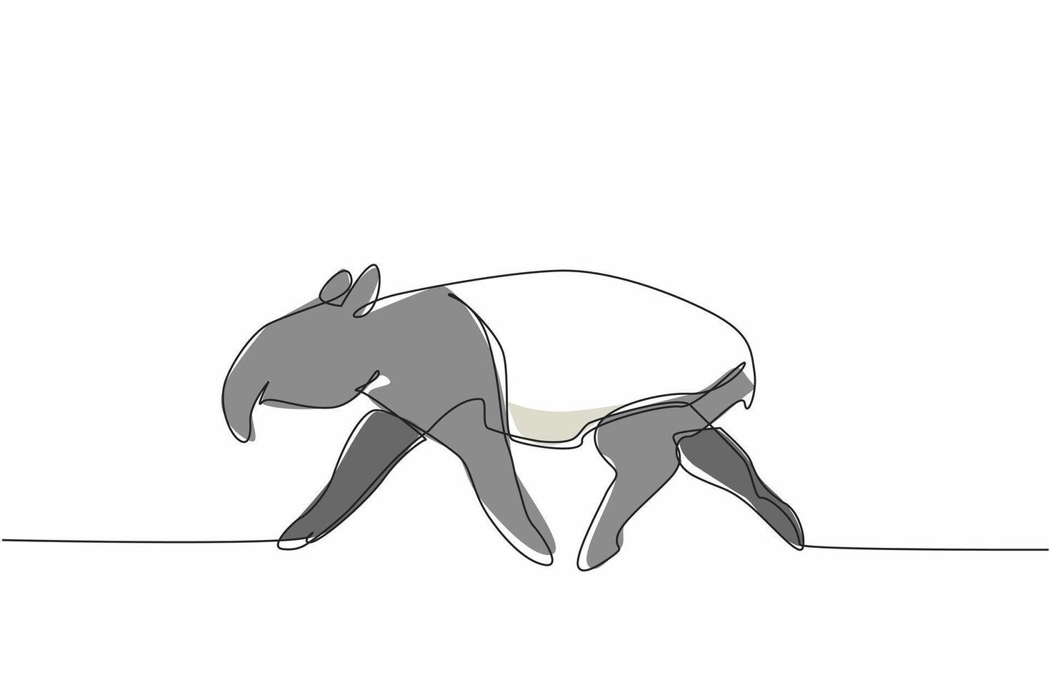 Single one line drawing tapir pose. The characteristic of this animal is that it has a unique nose. This animal is almost extinct. Tapirus. World Tapir Day. Continuous line design graphic illustration vector
