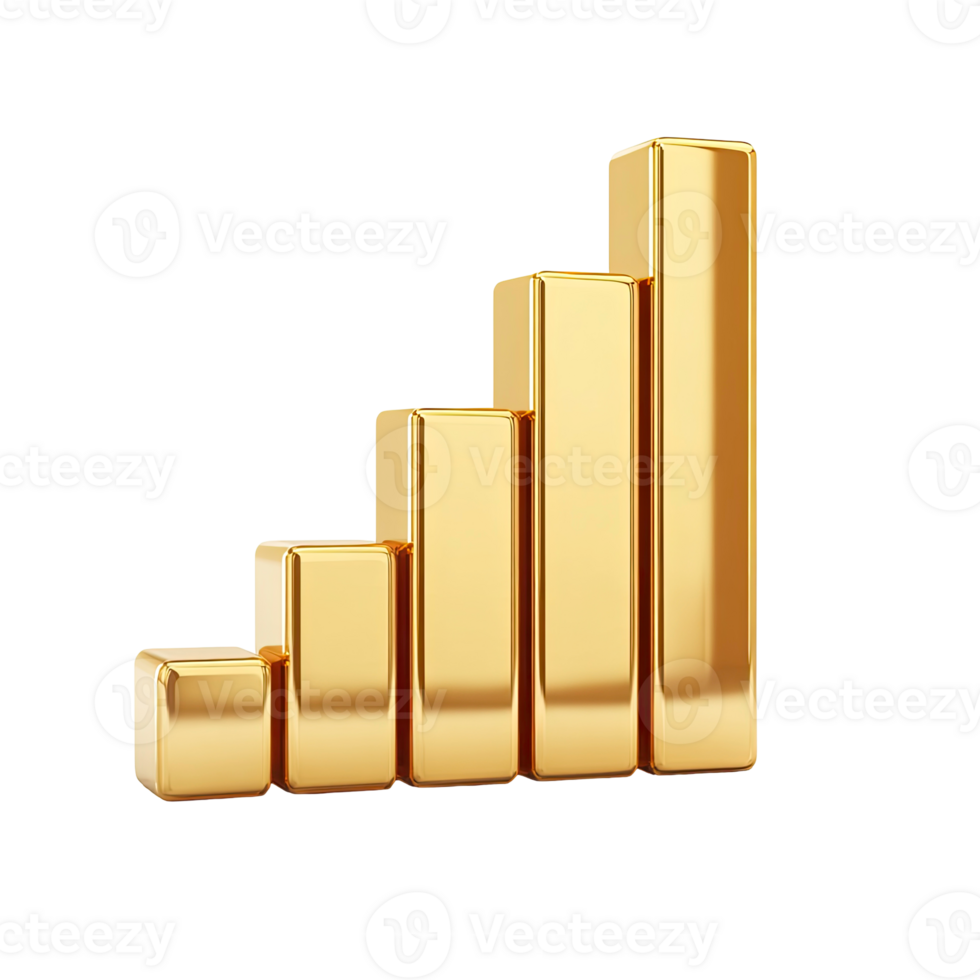 brillante d'oro bar grafico icona mostrando crescente progresso e dati visualizzazione isolato su trasparente sfondo png