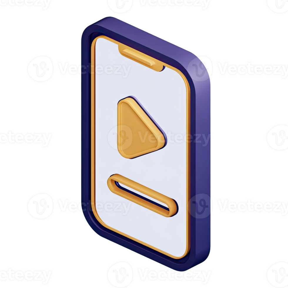 3d smartphone con media giocatore giocare pulsante e progresso bar isolato su trasparente sfondo png