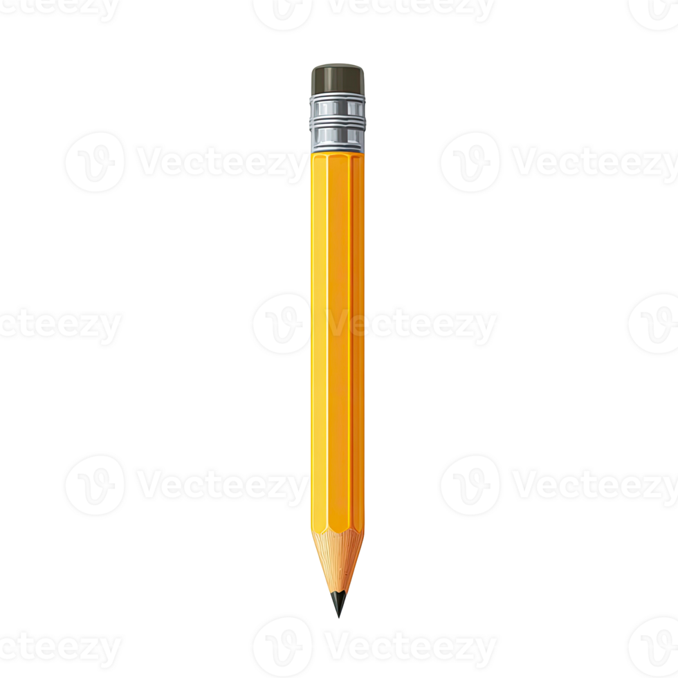 Yellow pencil with a grey eraser and sharpened graphite tip for writing or drawing isolated on transparent background png