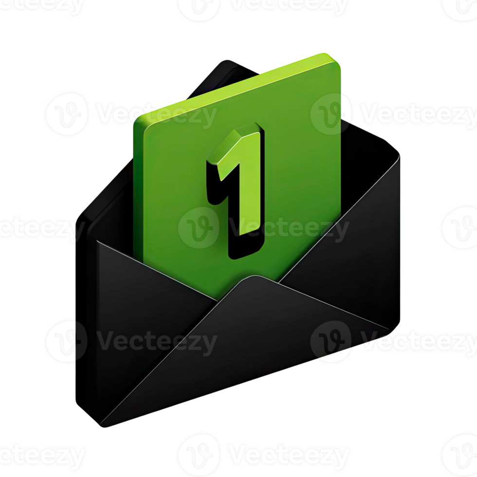 3d message notification icône montrant une Nouveau non lu email avec nombre un isolé sur transparent Contexte png