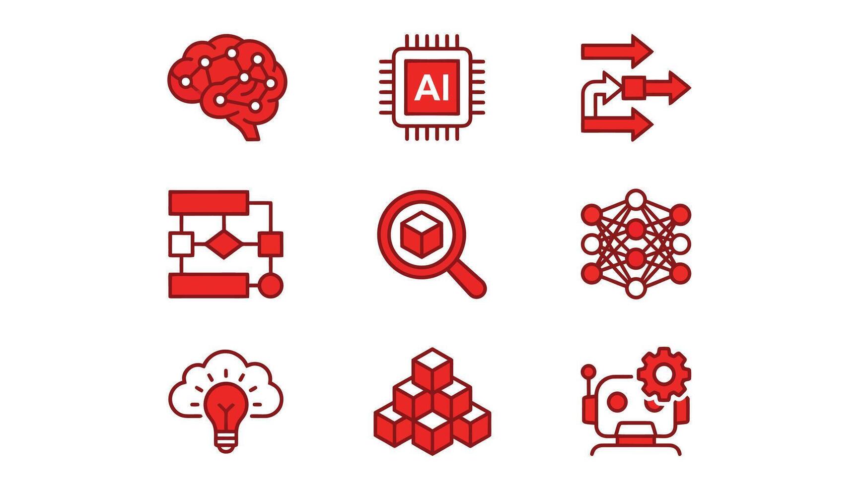Red Icons Representing Artificial Intelligence Concepts vector