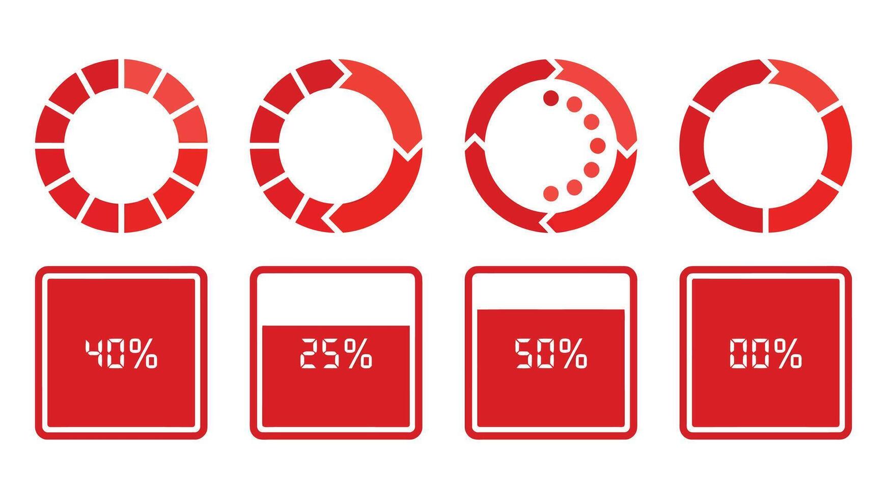 Progreso bar cargando indicadores y porcentaje gráficos vector