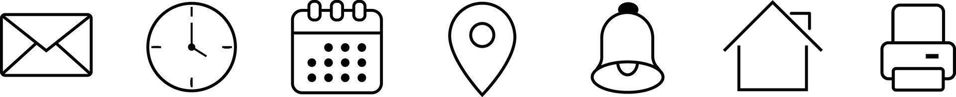 Essential interface icons displaying email time calendar location and notification alerts vector