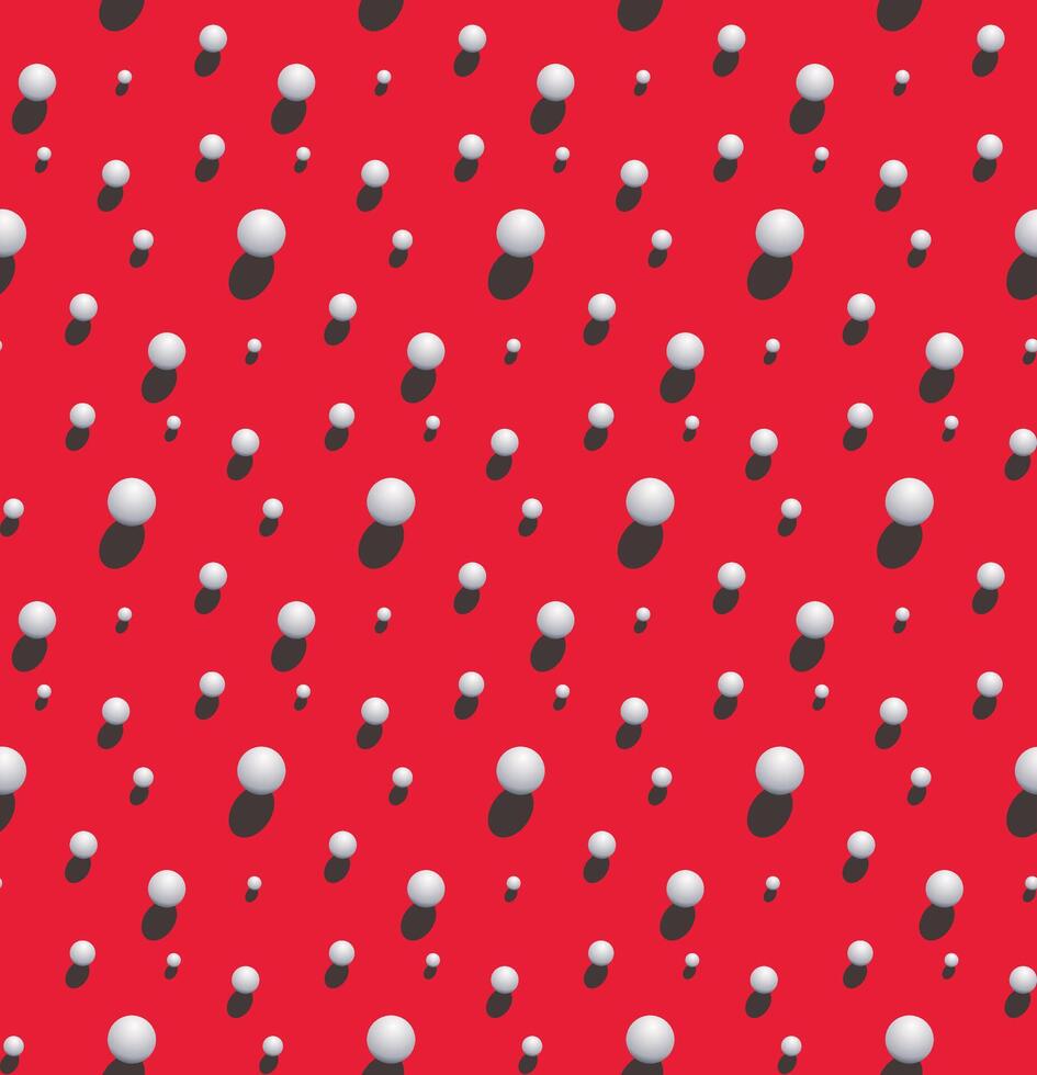 Red seamless pattern with scattered 3D white spheres and realistic shadows vector