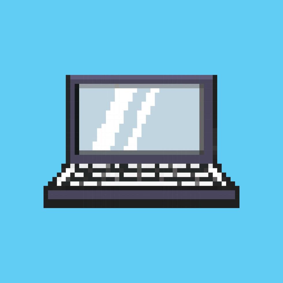Laptop computer in retro 8-bit pixel art style on a blue background vector