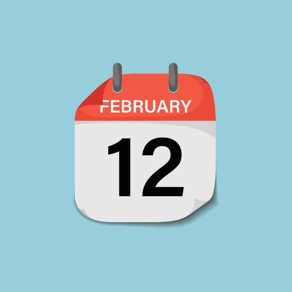 February twelfth day calendar page icon template for event date reminder scheduling vector