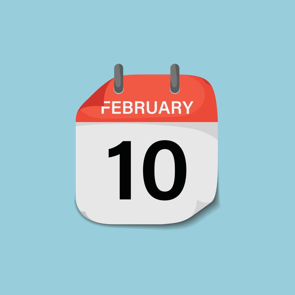 February tenth day calendar page icon template for event date reminder scheduling vector