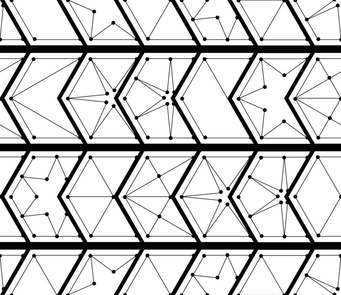 sin costura geométrico modelo con interconectado hexágonos creando intrincado diseños, mezcla angular formas y líneas en armonioso visual composición vector