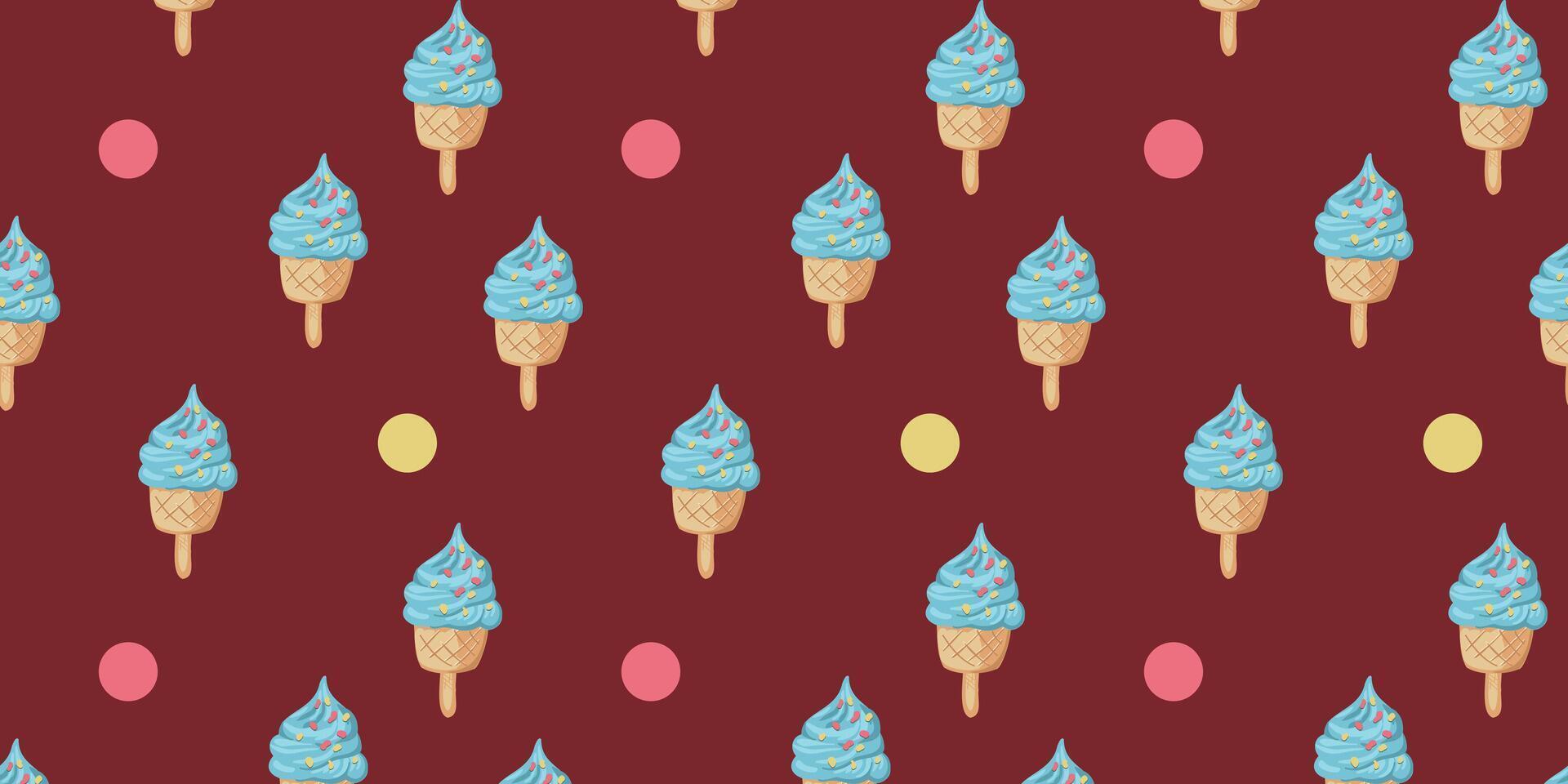 repeating pattern of ice cream in waffle cones vector