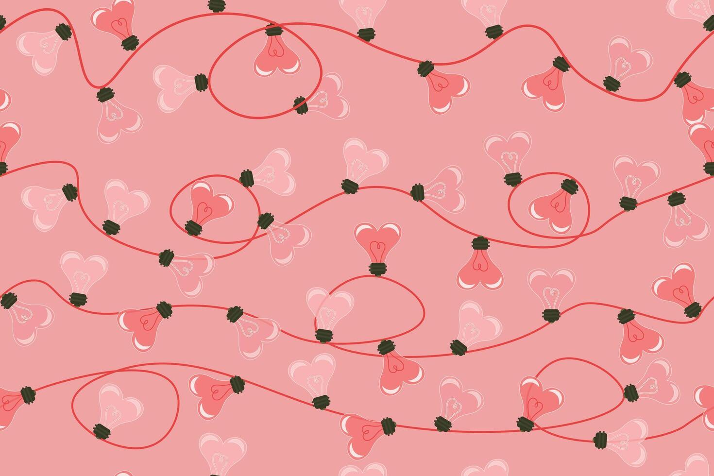 Curved pink wave pattern with scattered glowing heart-light strings, creating a dreamy romantic look. vector