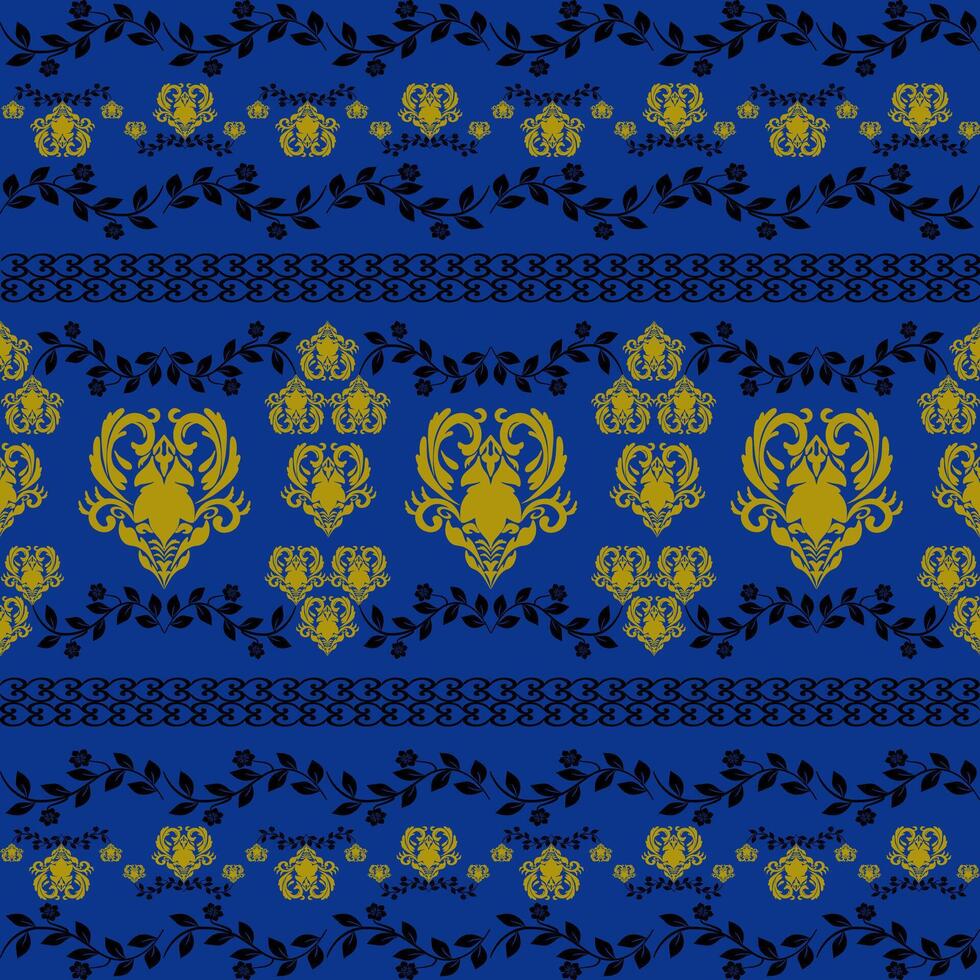 Unique seamless damask border pattern. Blue background. design create an elegant and timeless. vector