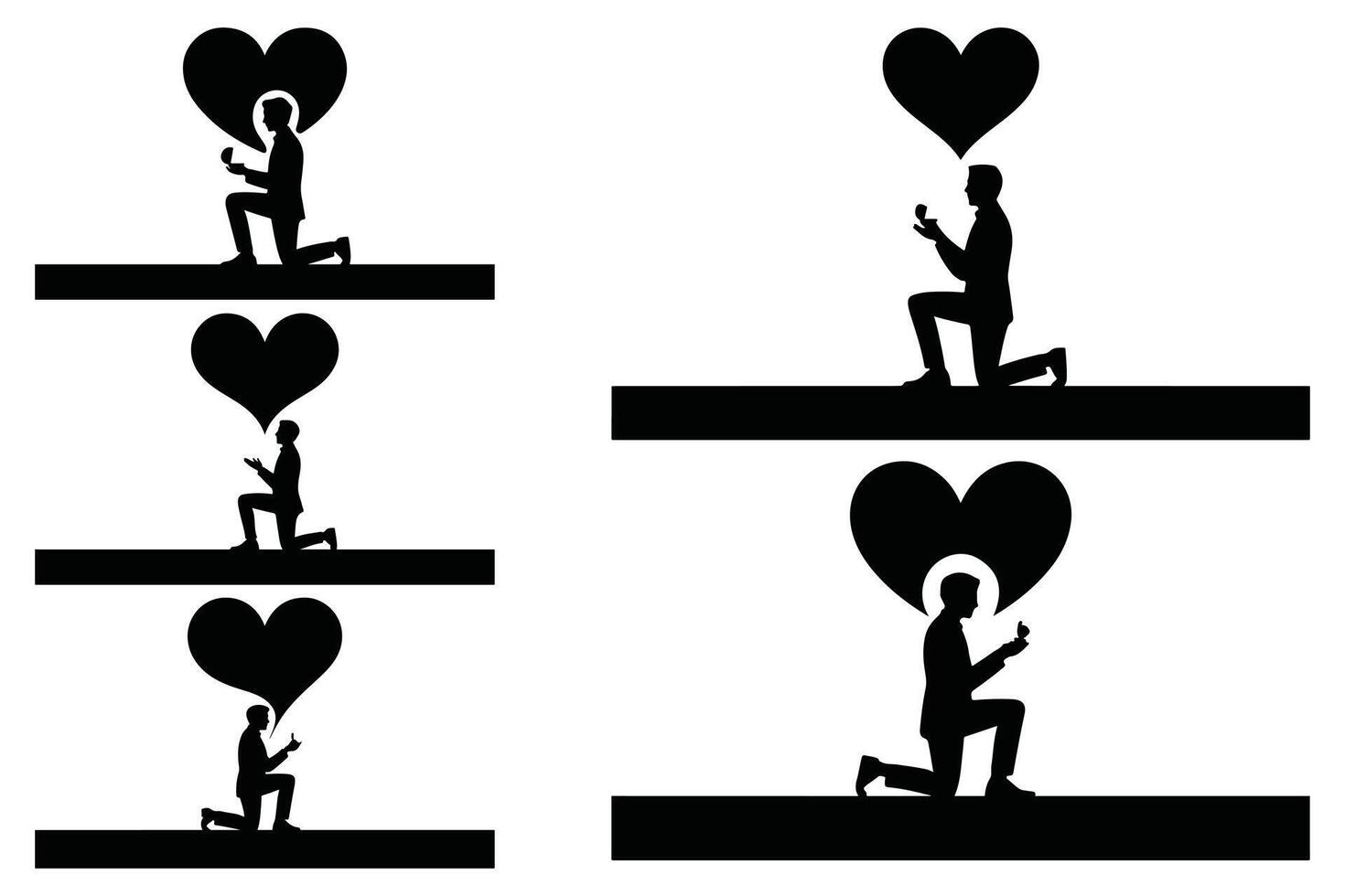Man proposing with ring and heart silhouette proposal vector