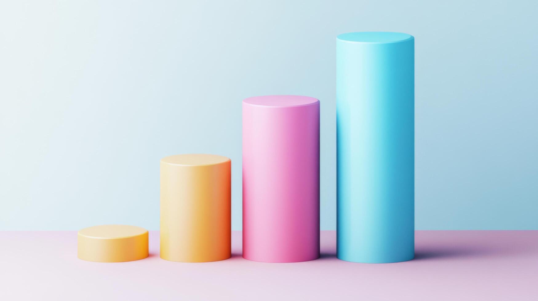 Minimal D bar graph in pastel colors, with shadows cast across a white background, creating a soft and elegant visual photo