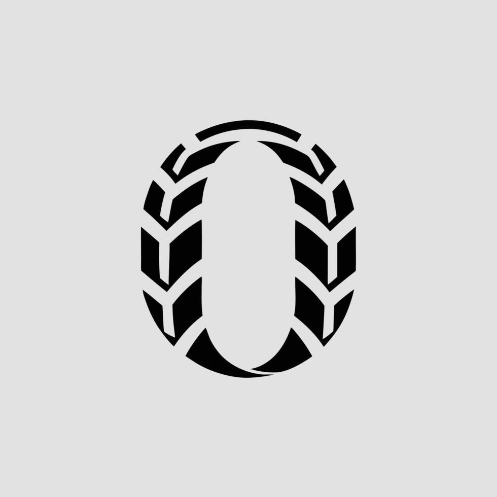 Striking monochrome graphic icon featuring the numeral zero ingeniously designed with a robust tire track texture, symbolizing durability, power, and automotive themes vector