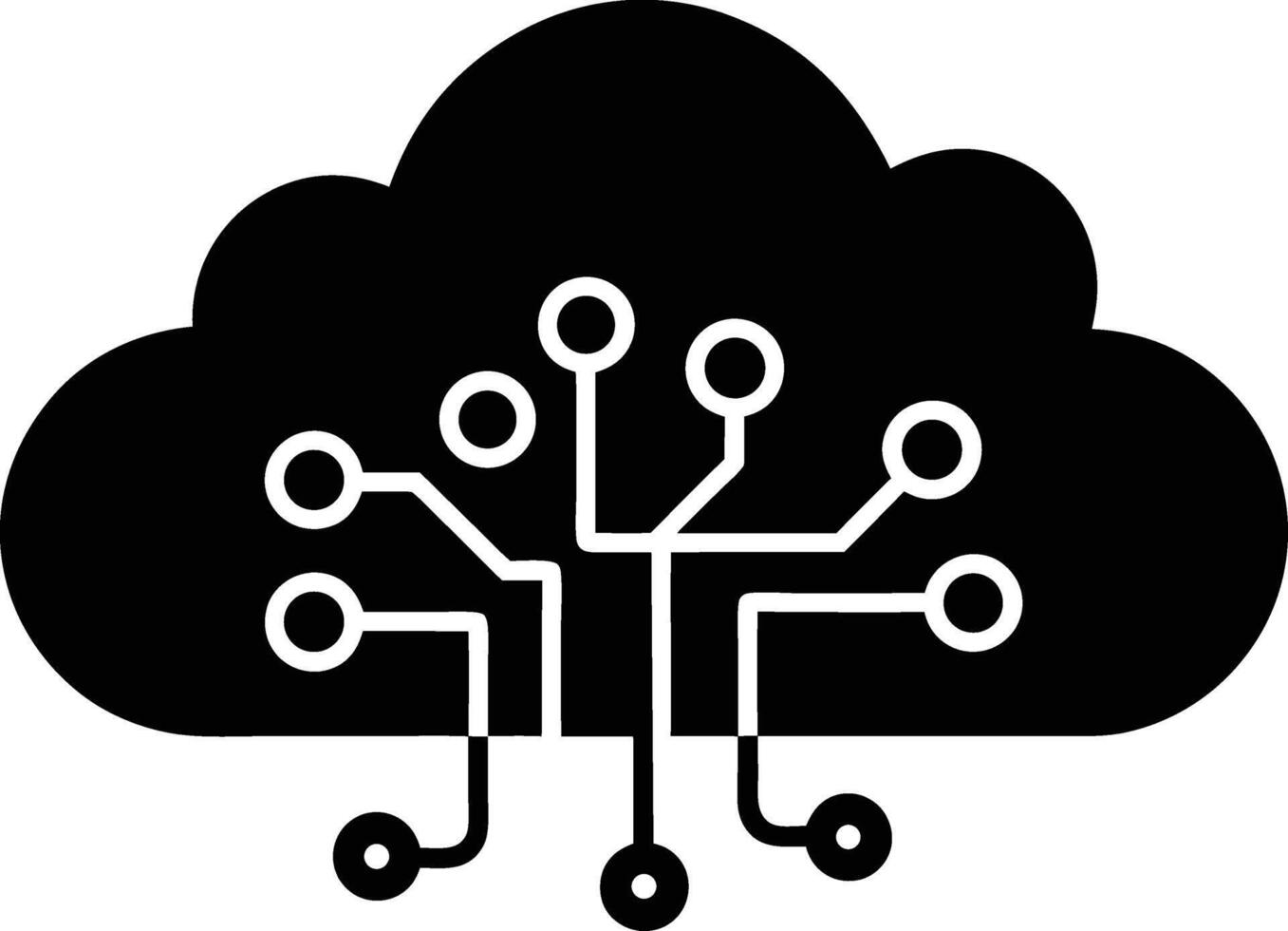 sencillo negro icono representando nube informática con un integrado circuito, simbolizando digital datos almacenamiento y redes tecnología. eps4392 vector