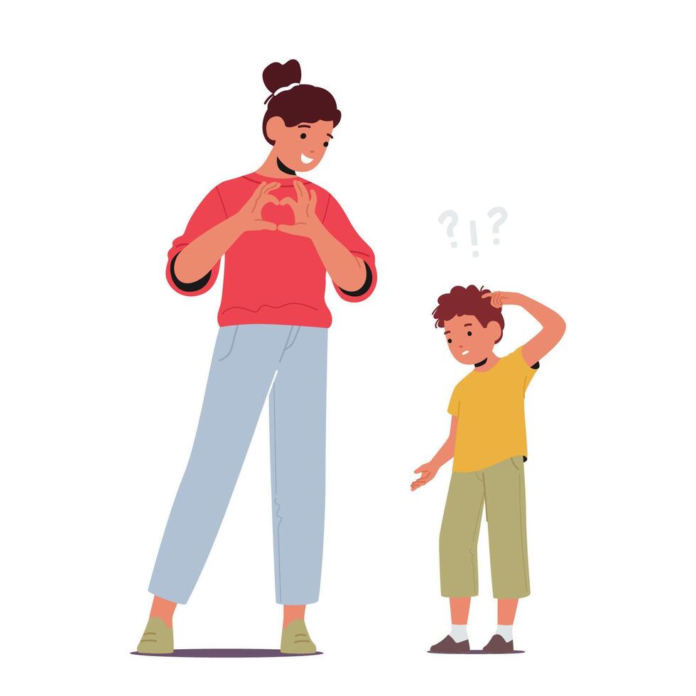 Young Boy Struggles With Understanding Emotions, A Common Symptom Of Autism. Difficulty Reading Facial Expressions vector