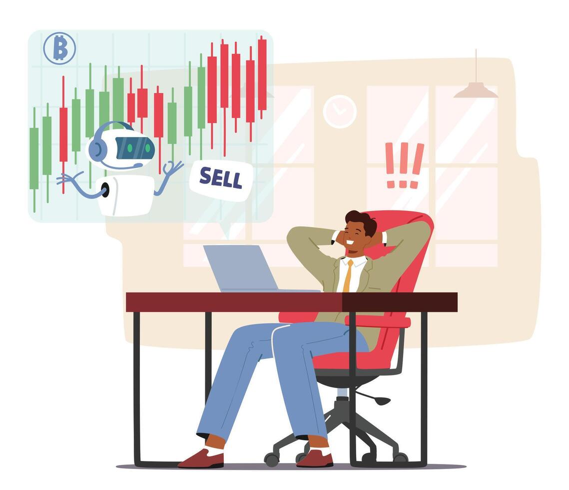 Trader enjoying automated trading advice vector
