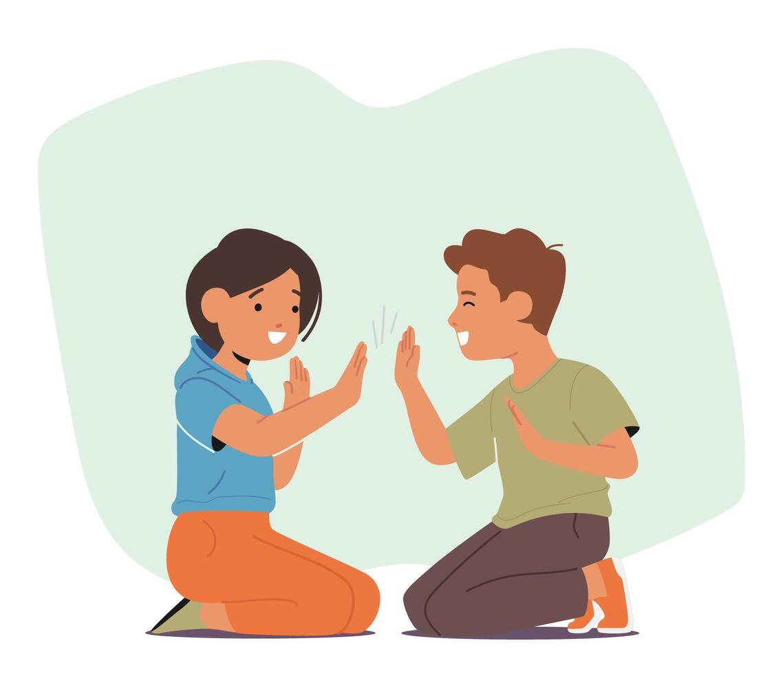 Children Gleefully Engage In A Playful Game Of Patty-cake, Clapping Hands Rhythmically And Exchanging Joyful Smiles vector