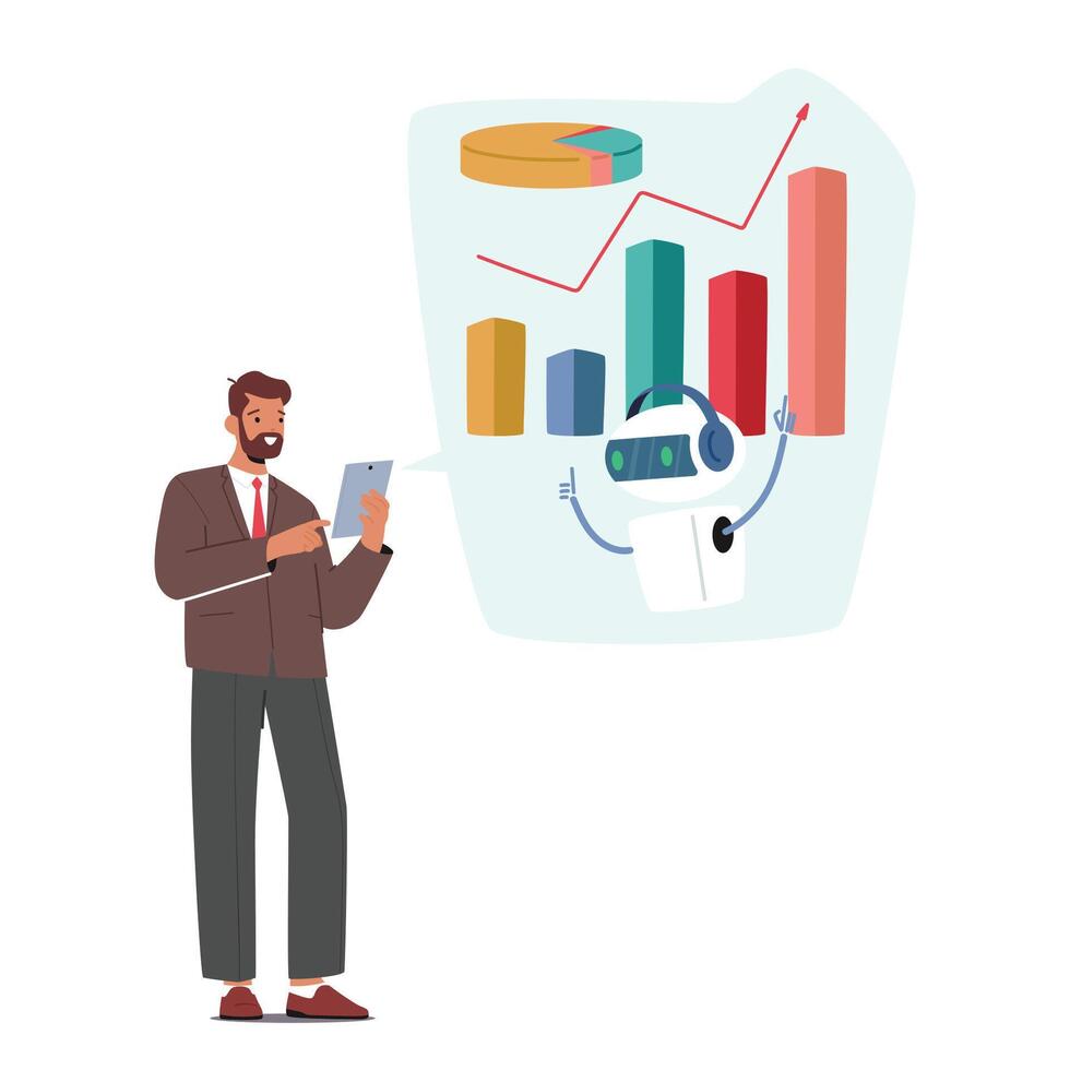 Businessman with analytics robot vector