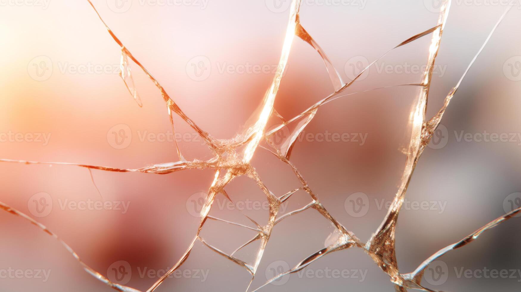 Close-up of intricate shattered glass against a soft, warm background, creating a delicate and artistic effect. photo