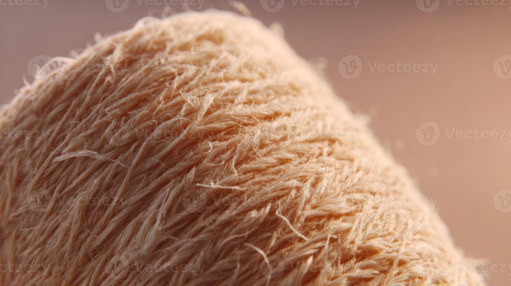 Close-up of textured peach-colored yarn, showcasing intricate fibers and weaving patterns that convey warmth and creativity. photo