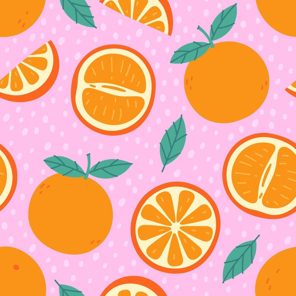 A simple seamless pattern with oranges and their parts on a pink background. vector