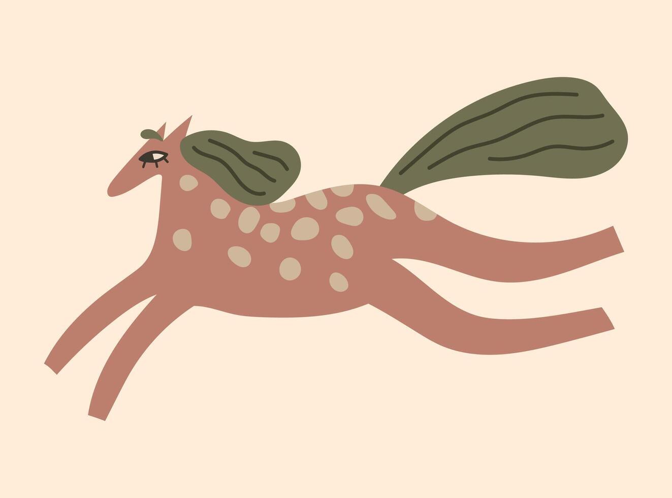 Playful Abstract Horse Leaping Illustration. Features a whimsical design with spots, creating a unique artistic depiction of a leaping equine form. vector