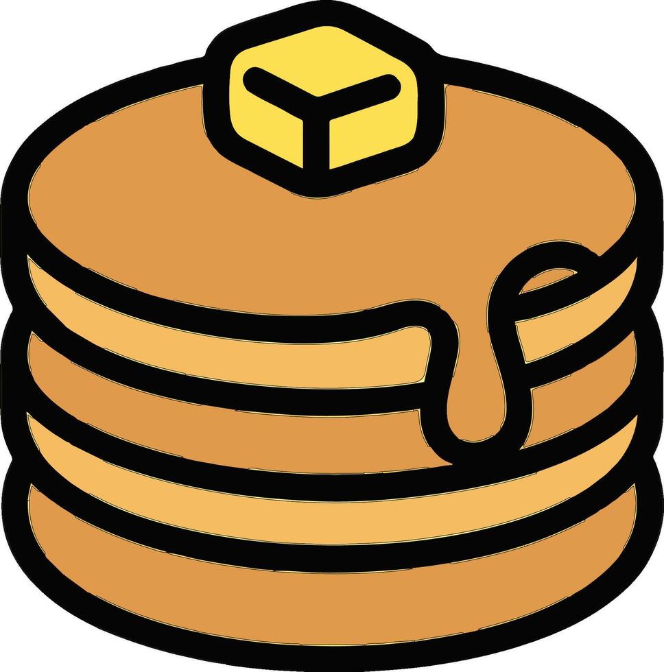 Stack of golden pancakes with butter and syrup icon vector