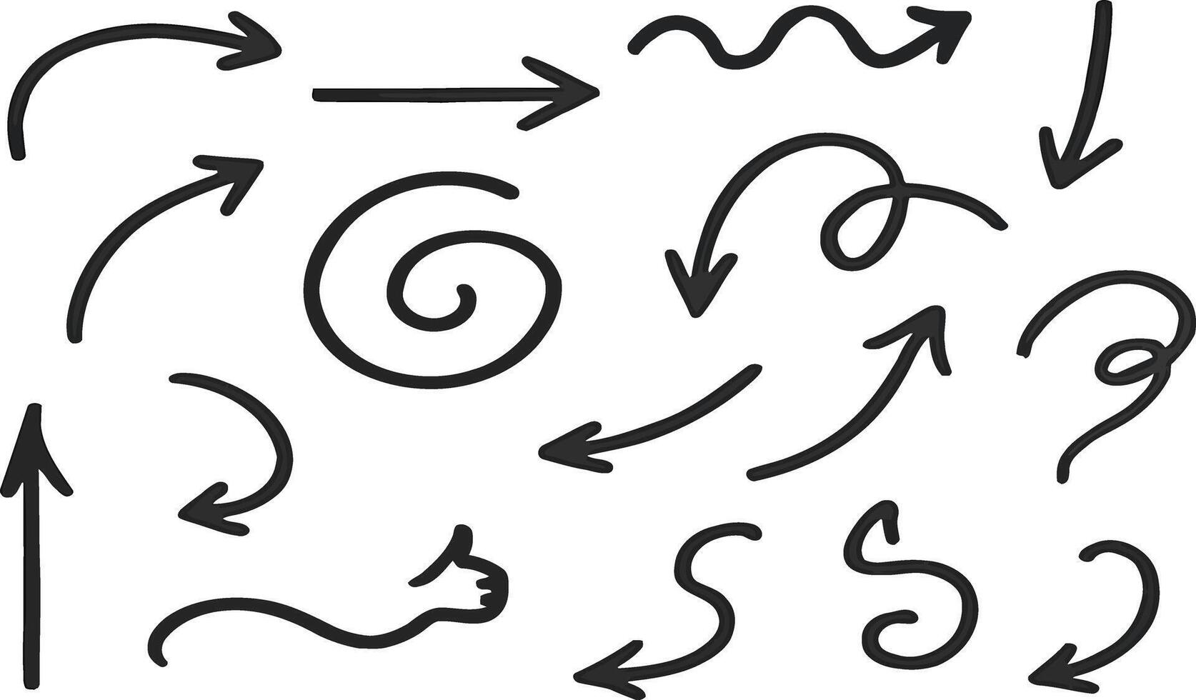 Hand-drawn arrows pointing in various directions on a white indicating guidance vector