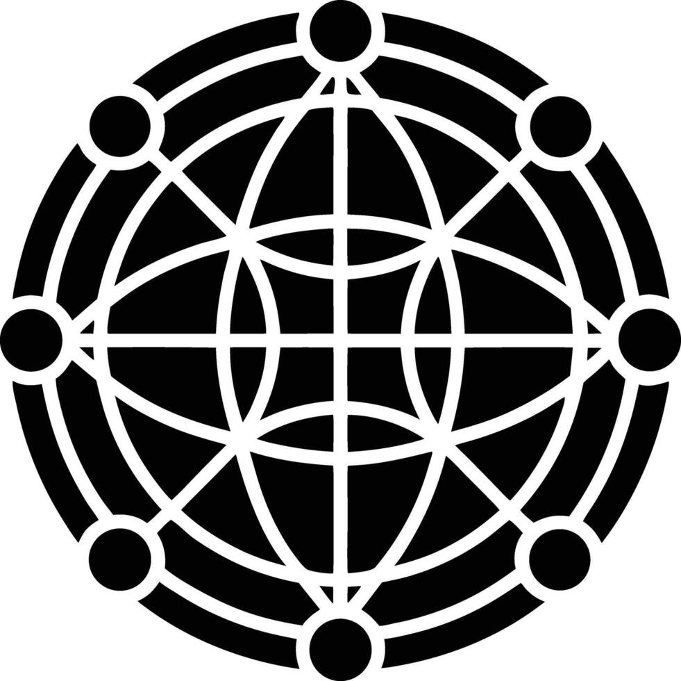 Global network connecting nodes in a circular grid symbolizing worldwide communication and connectiv vector