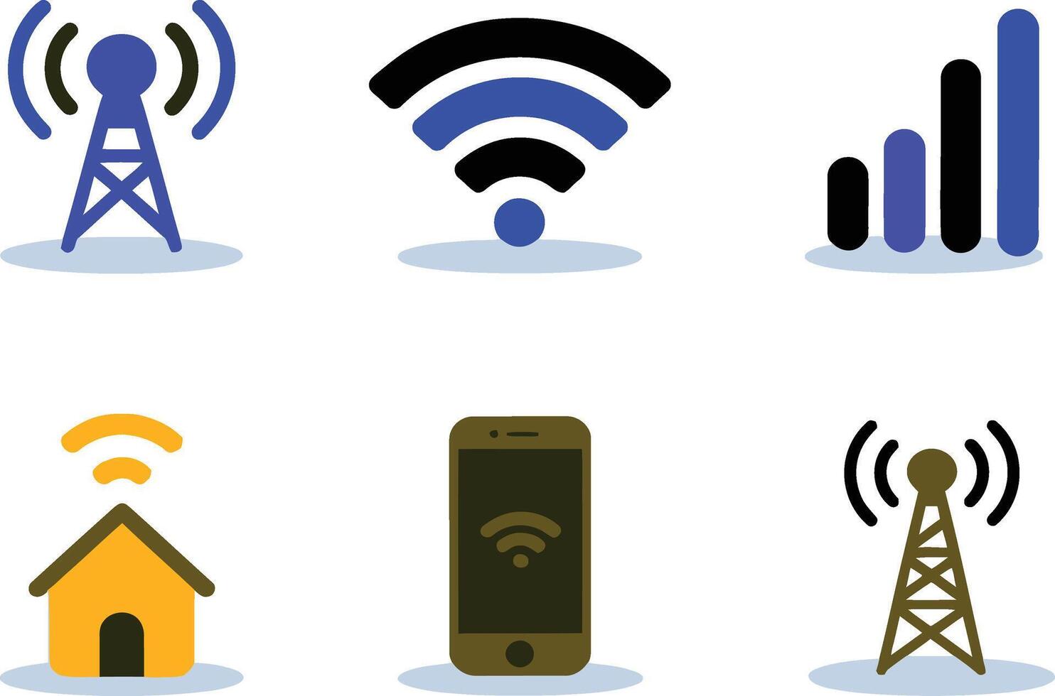 Various wireless network icons representing connectivity and communication technology solutions vector