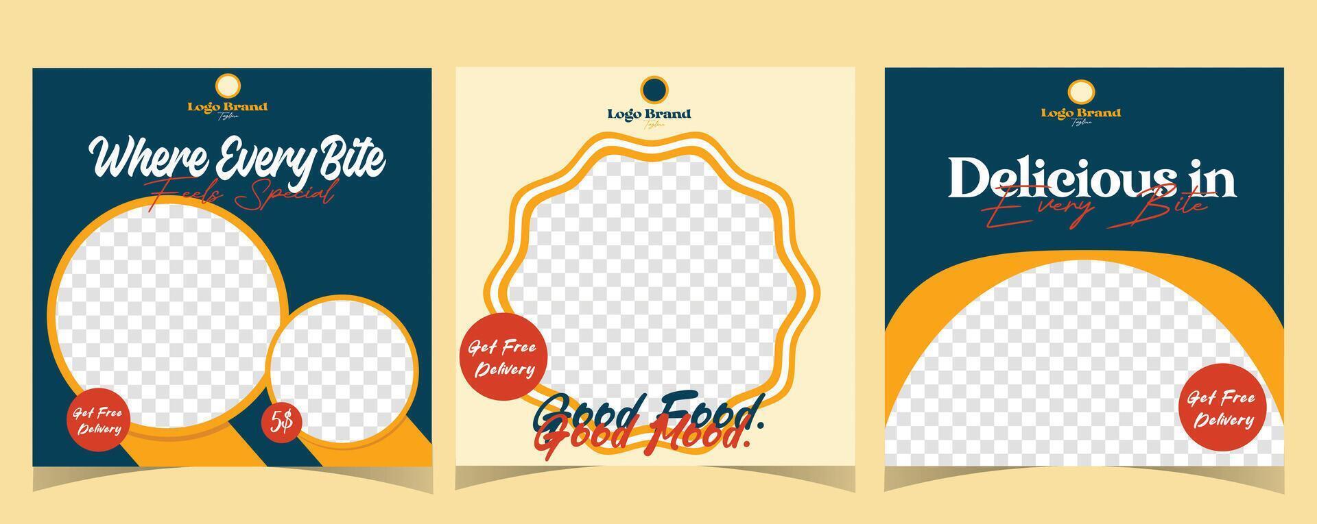 Engaging food post template set for marketing promotions with empty spaces vector
