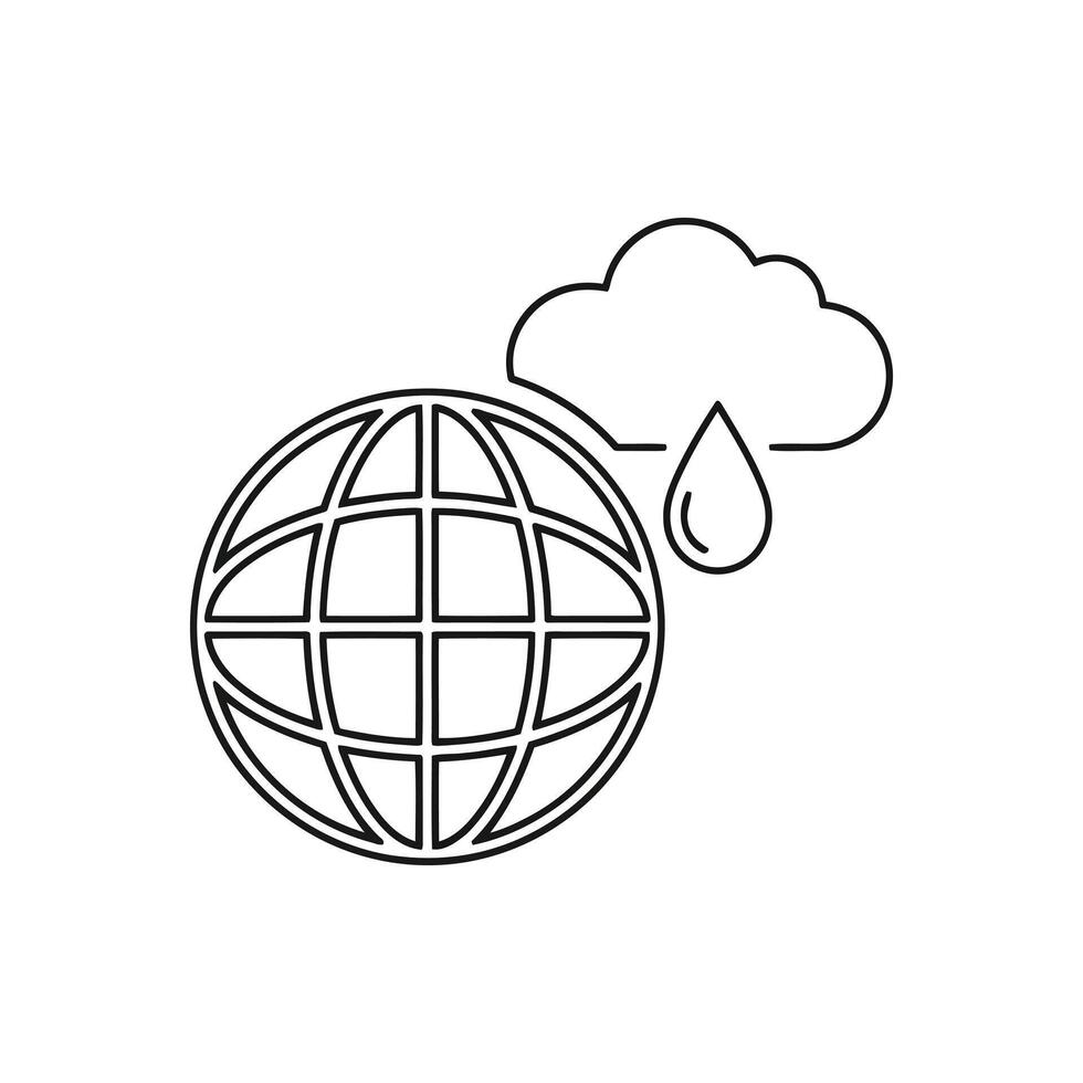 Outline icon of a globe with a rain cloud and water drop vector