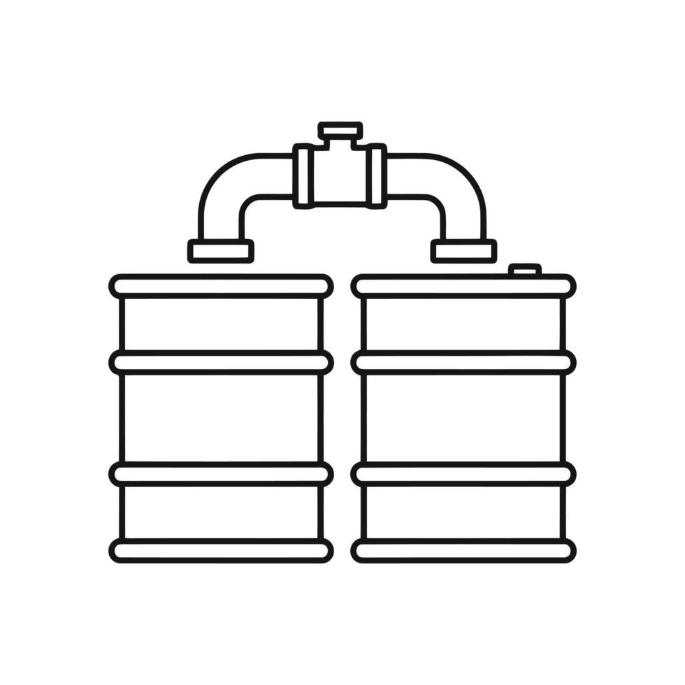 Outline icon of two connected oil drums with a pipe system between them vector