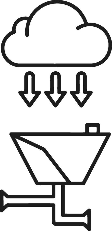Line icon representing rain falling from a cloud into a funnel or gutter vector