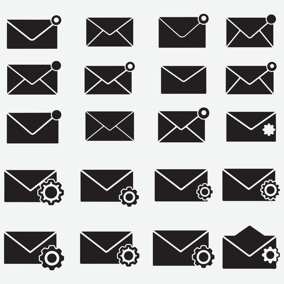 Email and messaging icons with notifications and settings vector