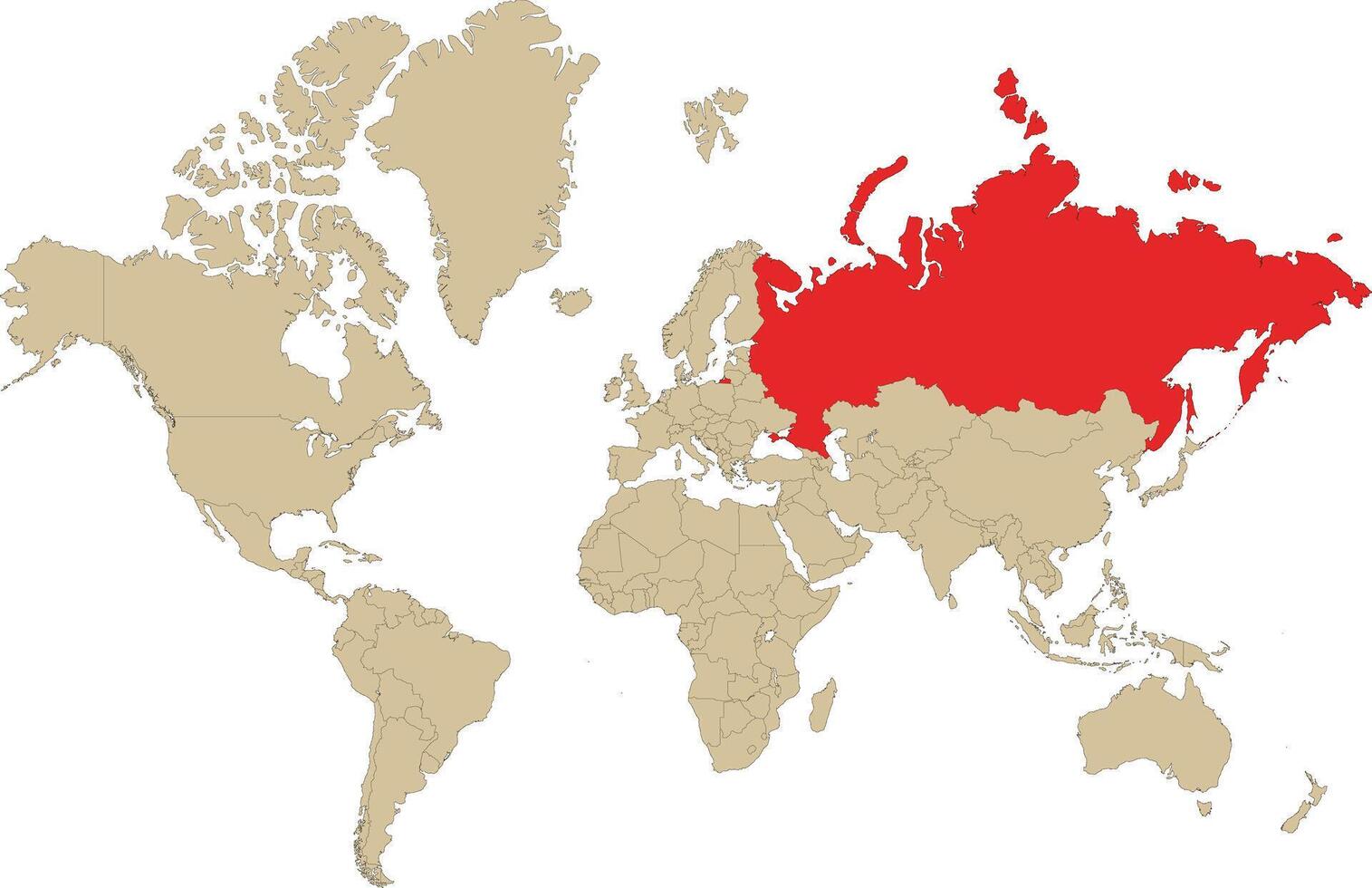 Russia map highlighted in red on world map. Vectors Illustration. illustration of Russian map highlighted red on globe.
